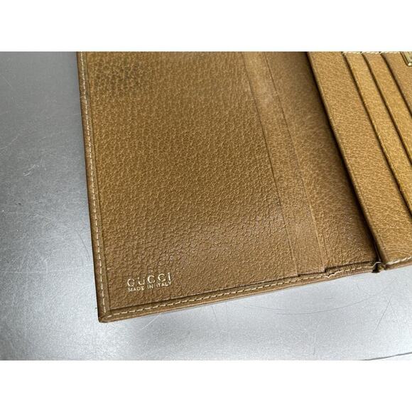 GUCCI Vintage Leather Long Wallet Golden Brown Gold Hardware Classic - Picture 6 of 11